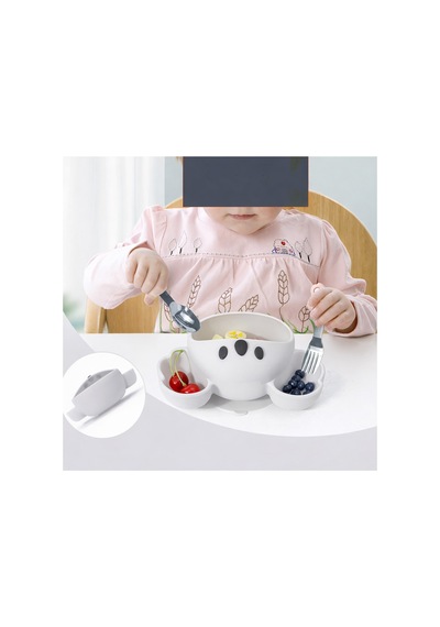 Koala Figürlü Açık Gri Premium Çocuk Bpa Free Silikon Saplı Paslanmaz Çelik Uçlu Çatal-kaşık, 9+ Ay