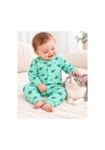 Genel Markalar Fil Desenli Bebek Tulum Yeşil - 927266290 Yeşil