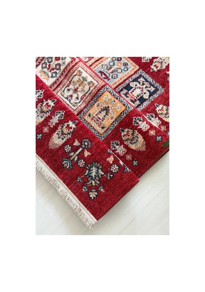 Alize Patchwork Esintili Etnik Desenli Kırmızı Halı - Modern Klasik Oda Ve Salon Halısı Kırmızı