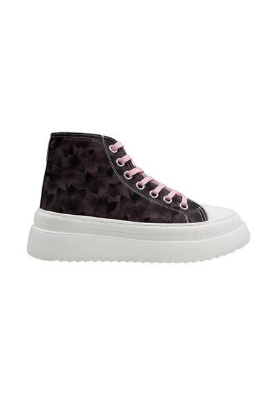 Kadın Vegan Kahverengi Kalın Taban High Sneakers - Brown Tropical Tasarım Çok Renkli