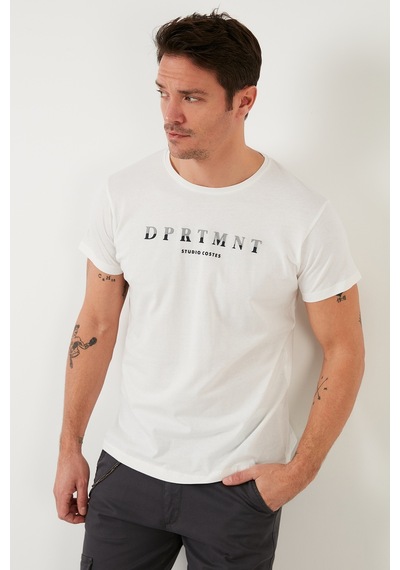 Buratti Baskılı Bisiklet Yaka Pamuklu Slim Fit Erkek T Shirt 541Dprtmnt24 Beyaz