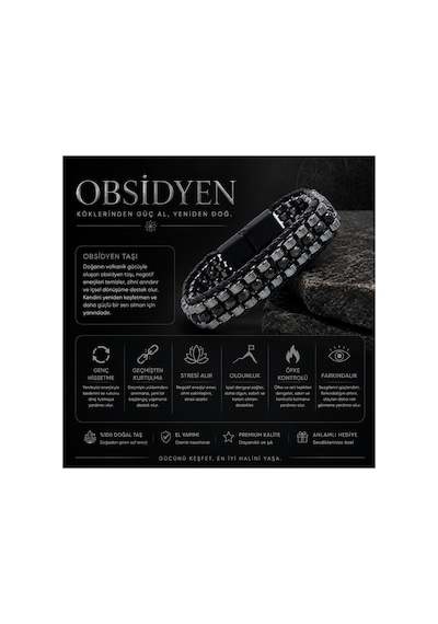 Sertifikalı Karlı Obsidyen Disk Model Doğal Taş Erkek Bileklik Kilitli Kapama Çok Renkli