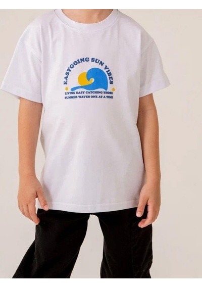 Cicihlid Erkek Çocuk Pamuklu Sun T-shirt-15887 Beyaz