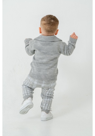 Babyhola Erkek Bebek Triko Hırka Pantolon Kışlık Takım 23110 Gri
