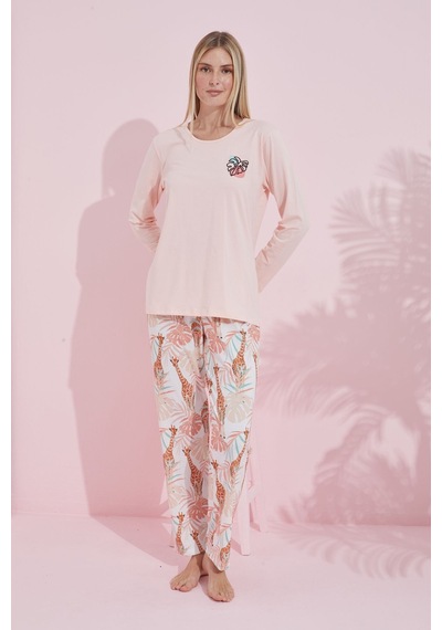 Siyah İnci Pamuklu Örme Pijama Takım 24240185 Somon
