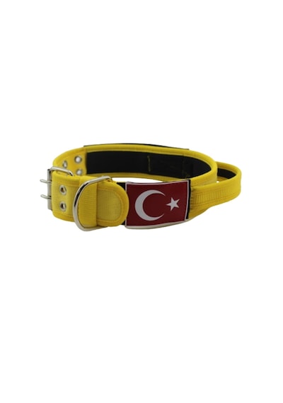 İsimli Bayraklı Elcikli Yumuşak Köpek Boyun Tasması Sarı