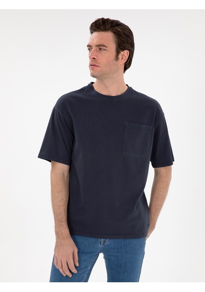 Lacivert Oversize Bisiklet Yaka T-shirt