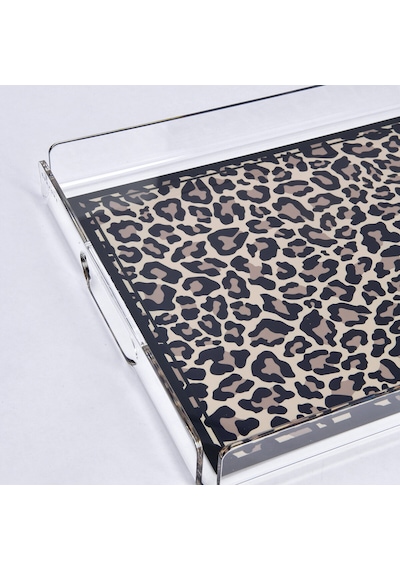 Leora Pleksi Leopar Siyah Tepsi 36x26 Cm
