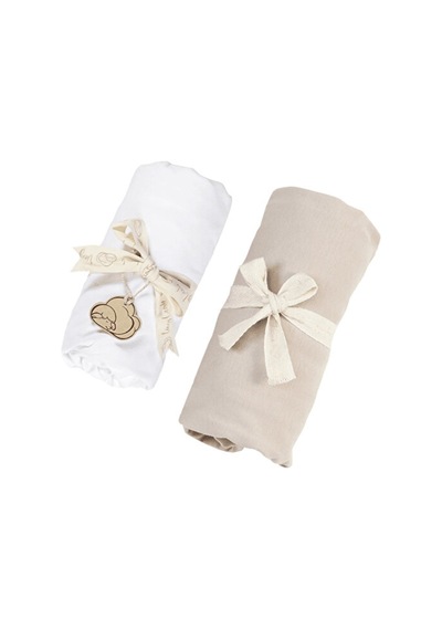 Tinylamb Lastikli Bebek Çarşafı 60x120 CM - 2 Adet Organik Beyaz - Bej Renk