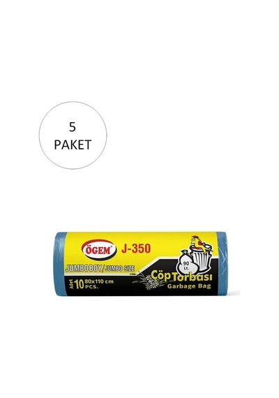 J-350 Jumbo Boy Çöp Torbası 80 X 110 Cm 10 Lu Rulo X 5 Paket 50 Adet Mavi