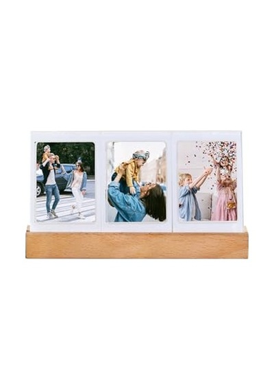 Instax Mini Led Işıklı 3'lü Ahşap Fotoğraf Çerçevesi Açık Bej