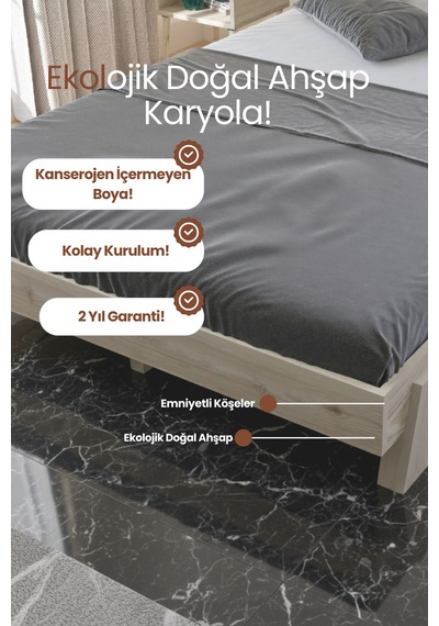 Renazzo Lotus New Masif Ahşap Karyola Vernik 180x200 Vernik - 180 X 200