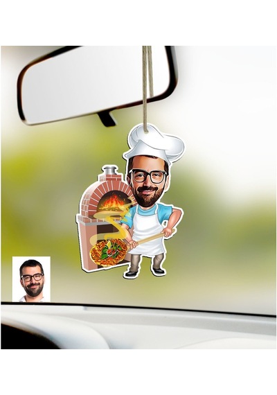 Kişiye Özel Bay Kebapçı Karikatürlü Ahşap Araba Dikiz Ayna Süsü