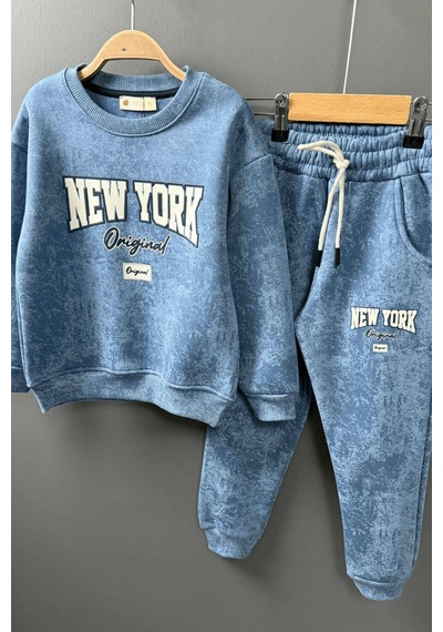 Turuncu Gardrop 5-14 Yaş New York Batik Desen Erkek Çocuk Takım Mavi Mavi