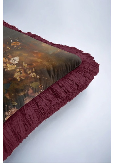 Vintage Çiçek Barok Saçaklı Yastık Kılıfı - Sanatsal Floral Kahverengi Bordo Püsküllü Kırlent Kılıfı Kadim Lagün Nektar Vintage Çiçek Barok Saçaklı Yastık Kılıfı - Sanatsal Floral Kahverengi Bordo Püsküllü Kırlent Kılıfı Kadim Lagün Nektar