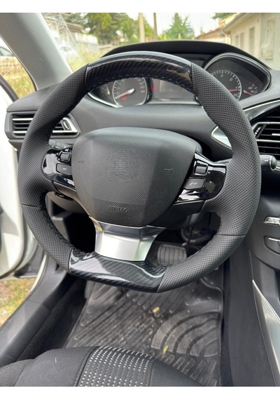Peugeot 308 Araca Özel Dikmeli Direksiyon Kılıfı Carbonfiberderi-noktalı Siyah