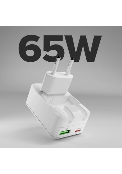 Sbs 65w Gan Katlanabilir Şarj Adaptörü Usb-c Pd 65w + Usb-a 18w Katlanabilir Fiş Laptop, Tablet Ve Telefon Uyumlu
