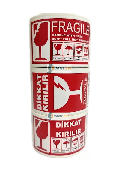 Dikkat Kırılır Fragile Etiket 10Cm X 5Cm 1 Rulo 250 Adet