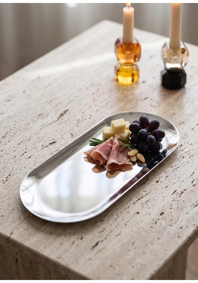 The Mia Linea Oval Çelik Servis Tabağı Gümüş 30 X 12 Cm