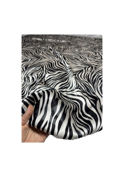 İpek Floş Saten Kumaş Parlak Dökümlü Polyestersiz Elbiselik 150 Cm En 3000 -4 Zebra