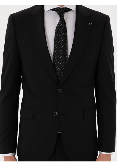 Cacharel Siyah Slim Fit Çizgili Yün Takım Elbise Cacharel Siyah Slim Fit Çizgili Yün Takım Elbise