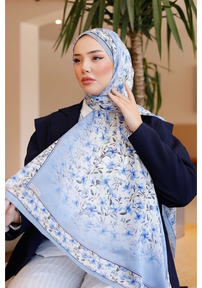 Mimiyum Lemon Flower Nayf İpek Şal Mavi
