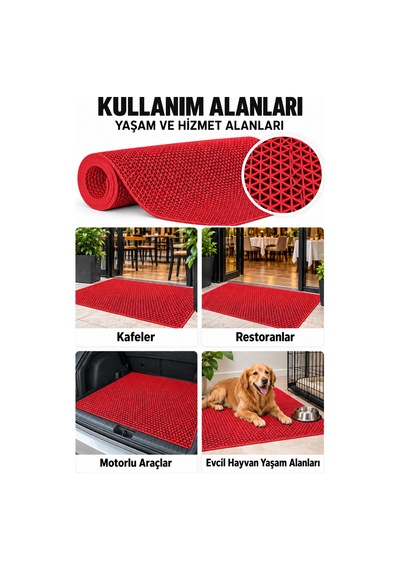 Hortumtech Zmat Yıldız Paspas Kaydırmaz Pvc Islak Zemin Duş Havuz Su Tahliyesi 5 Mm - Kırmızı 120 X 350 Cm