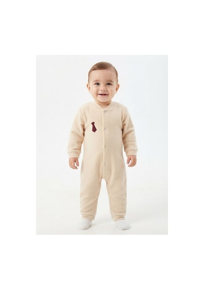Gülerçocuk Kışlık Termal Soft Dokulu Mürdüm Kravat Detaylı Bebek Tulumu Bej - 931448853 Bej