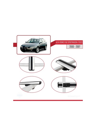 Alfa Romeo 156 Sportwagon T932 2000-2007 Arası İle Uyumlu Basic Model Ara Atkı Tavan Barı Gri 3 Adet