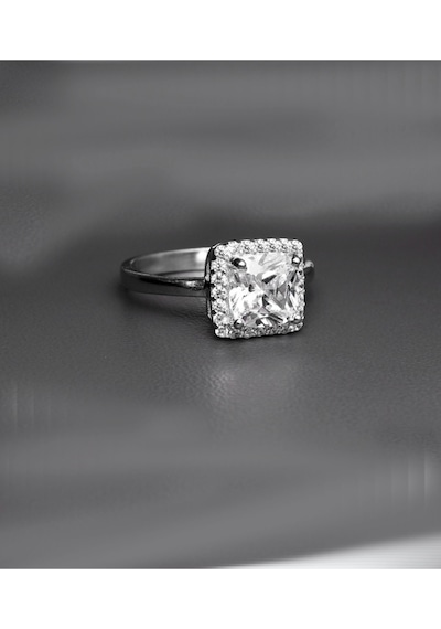 Brezza Lusso Jewelry 1.90 Karat Prenses Kare Taşlı Dia Tektaş Kare Kadın Gümüş Yüzük 14