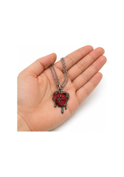 Gotik Kırmızı Kalp Zincirli Kolye Unisex Metal Tasarım Çok renkli