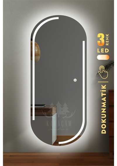 Lazer Kumlamalı Ledli Oval Boy Aynası Beyaz
