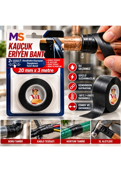 2 Adet Premium Üst Kalite Kauçuk Eriyen Bant Yanmaz 20 Mm X 3 Metre İzolasyon Yapışkanlı Tamir Bandı