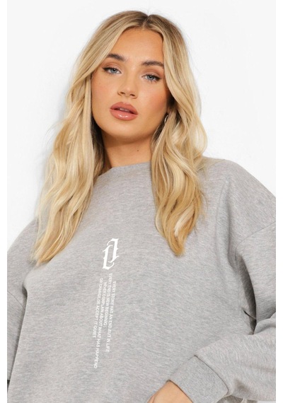 Ay Montana Kadın Dikey Baskılı Sweatshirt Alt Üst Eşofman Takımı Rsatk664 Gri