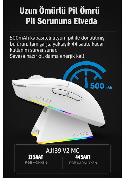 Aj139 V2 Mc 24.000 Dpı Paw3311 Ultra Hafif 3 Modlu Oyuncu Mouse - 500mah Batarya Diğer