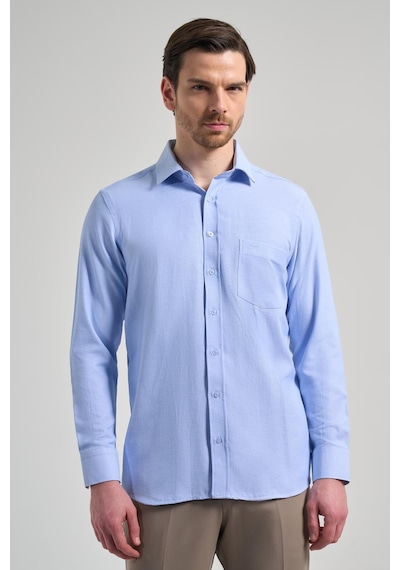 İmza Mavi Sert Yaka Düz Classic Pamuklu Comfort Fit Gömlek 1004250213 Mavi
