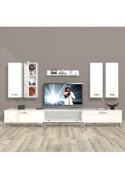 Decoraktiv Eko 8d Slm Krom Ayaklı Tv Ünitesi Tv Sehpası - Parlak Beyaz