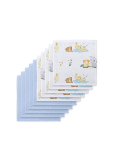Müslin Bebek Ağız Bezi Paketi Petits Caneton &amp Endless Blue 10 Lu Çok Renkli