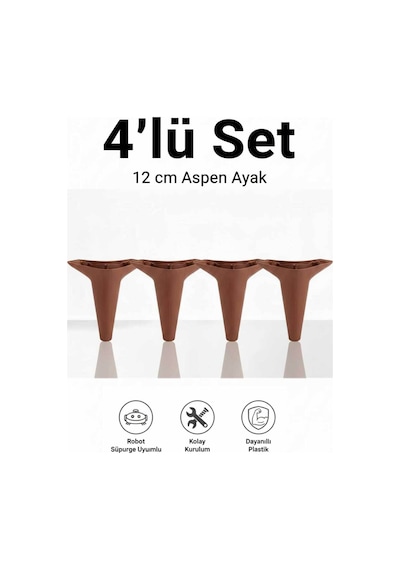 Aspen 12 Cm Ceviz 4'lü Set Koltuk Baza Dolap Tv Ünitesi Yatak Odası Konsol Ayağı Ceviz