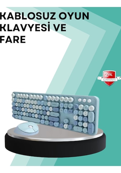 Mey İthalat Kablosuz Klavye Ve Mouse Seti Sessiz Tuş, Retro Tasarım Diğer