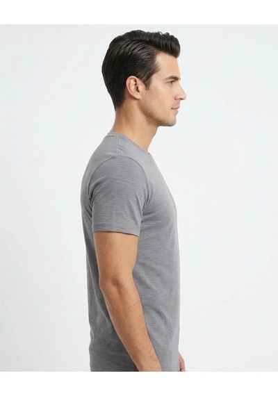 Uki Gri Modal Bisiklet Yaka T-shirt