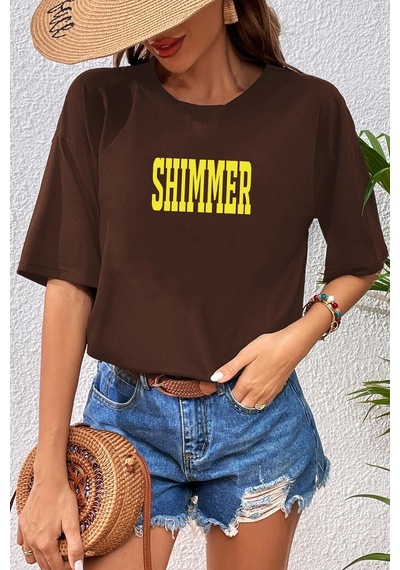 Unisex Shimmer Baskılı T-shirt Kahverengi