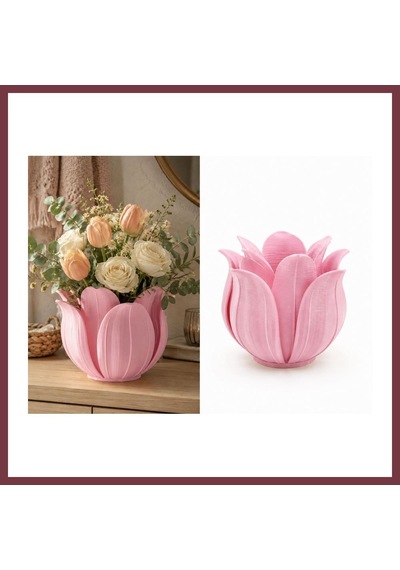 Storeşahin 3d Baskı Lotus Yapraklı Vazo - Dekoratif Çiçeklik-pembe Shn0720