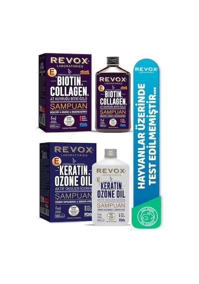 Revox Biotin & Collagen At Kuyruğu Şampuan 400 ML + Keratin & Ozone Oil Aktif Oksijen Şampuanı 360 ML