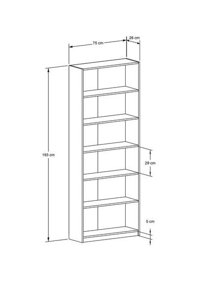 Max 6 Raflı Kitaplık - Beyaz 75x193x26 Cm Gxyxd