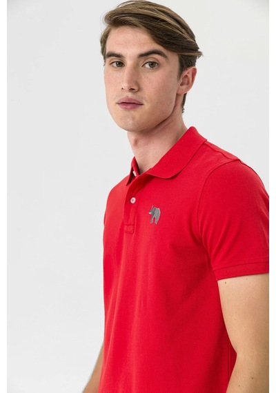 Farm Animals Polo Yaka Fil Nakış Detaylı Erkek T-Shirt Kırmızı