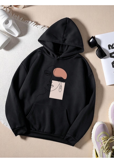 Uyguntarz Silüet Baskılı Oversize Sweatshirt siyah