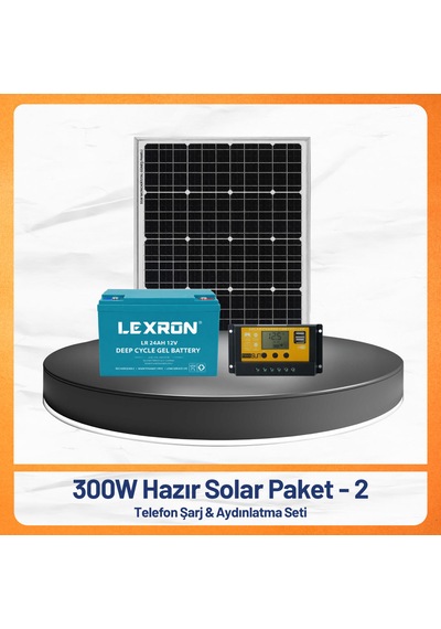 300w Solar Paket - 2 Telefon Şarj Ve Aydınlatma Seti + 55w Monokristal Panel + Pwm Şarj Kontrollü 300w Solar Paket - 2 Telefon Şarj Ve Aydınlatma Seti + 55w Monokristal Panel + Pwm Şarj Kontrollü