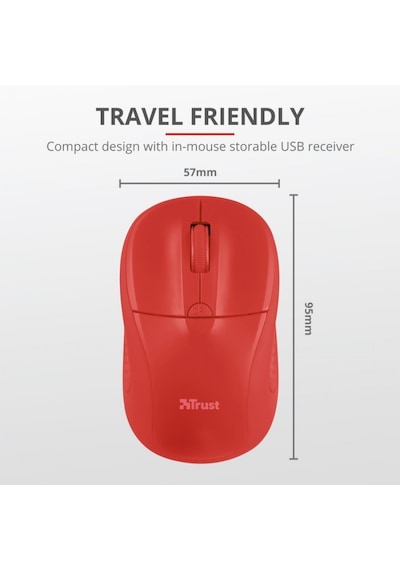 TRUST PRİMO 20787 USB 1600 DPI KIRMIZI KABLO  UZ MOUSE
