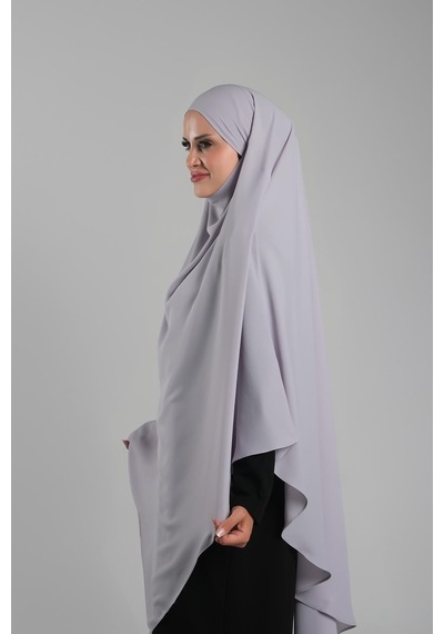 Hürrem Bone Gri Pratik Hazır Geçmeli Tesettür Eşarp Krep Bağcıklı Sufle Hijab 2313 15 Gri